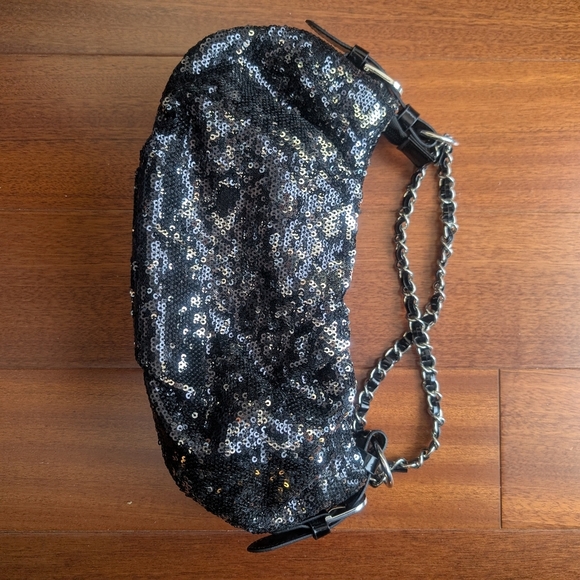 Sequin black evening/night-out handbag - crossbody party bag - chain strap - Picture 2 of 5